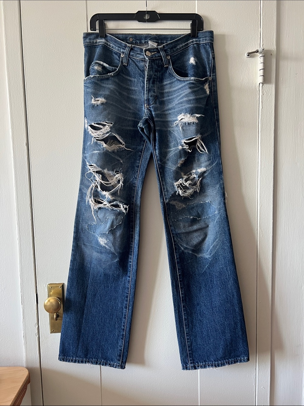 Nobody Denim Distressed Boyfriend Jeans in Dark Blue